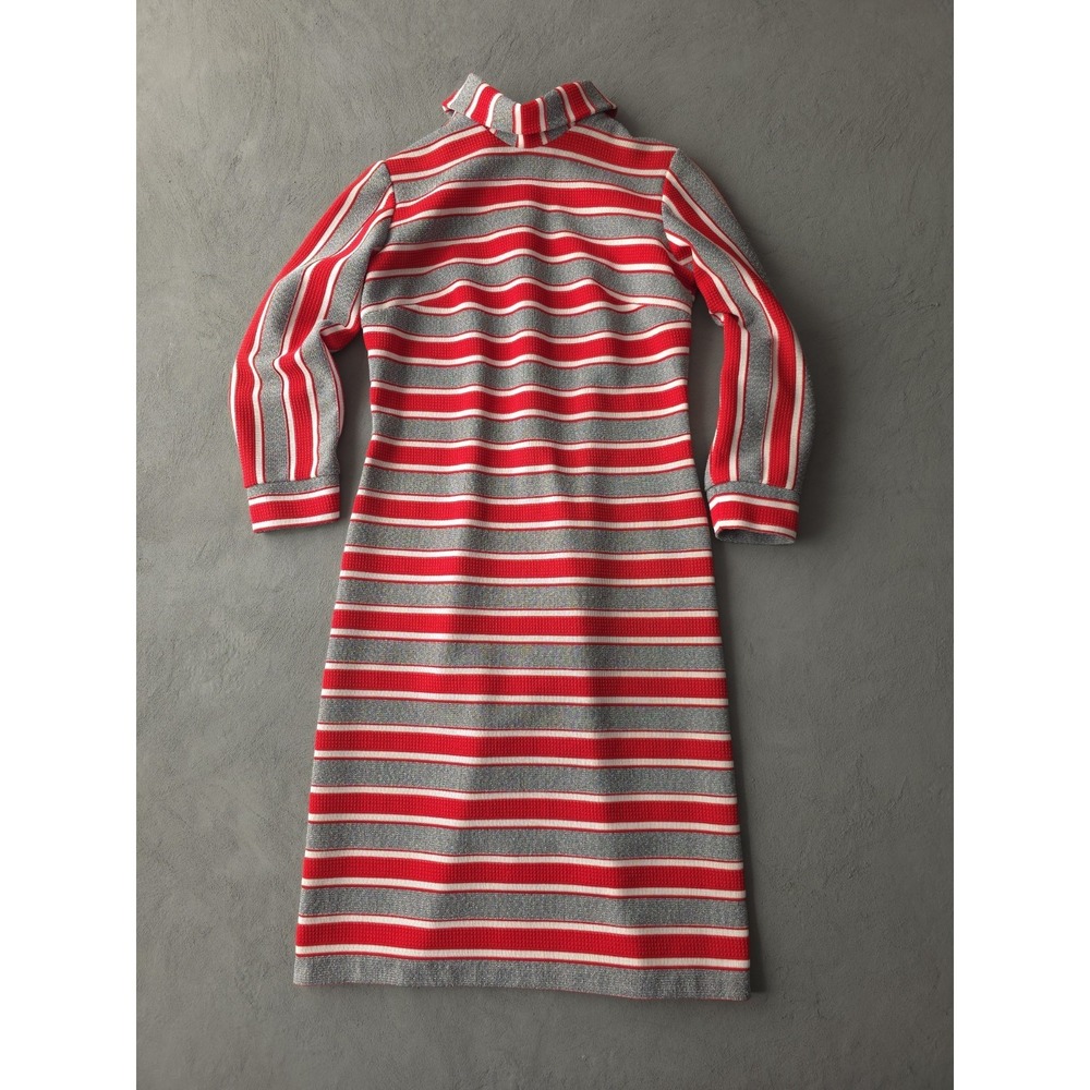 Vintage 1960s College Girls Women's Red Grey Striped Mod Dress Slim Fit M